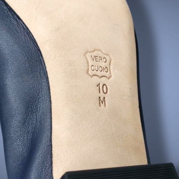 NWOT Women's Size 10 VANELI Navy Blue Leather Cap Toe Low Heel Shoes - Picture 5 of 6
